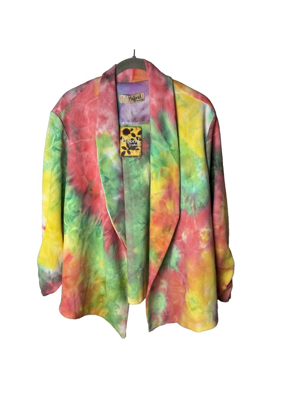 NEW Blazer Top Plus Size 1X Open 3/4 Ruched Sleeves Multicolor Tie Dye Bold